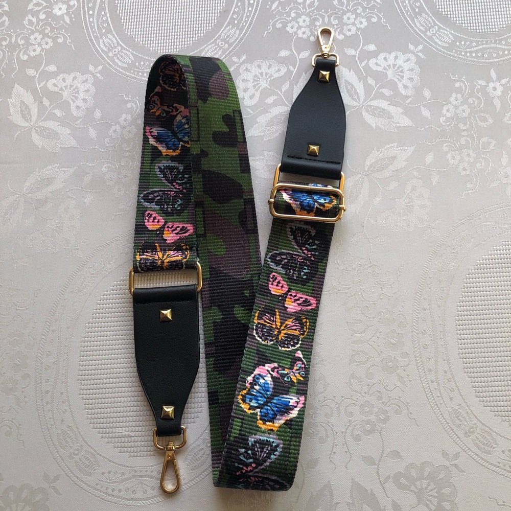Replacement Shoulder Bag Strap Butterflies Adjustable Size Gold Brass Hardware